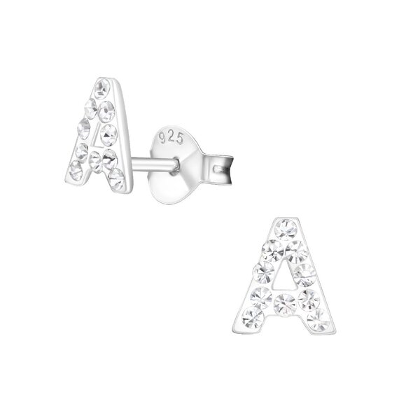 Sterling Silver Letter A Crystal Stud Earring - Picture 1 of 1